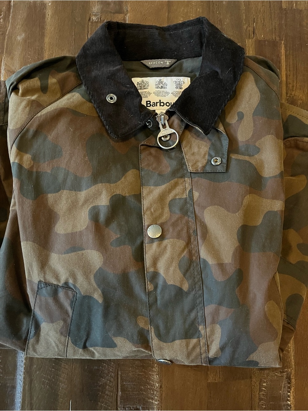 Barbour Men’s Camo Waxed Cotton Jacket - Green/Brown XL